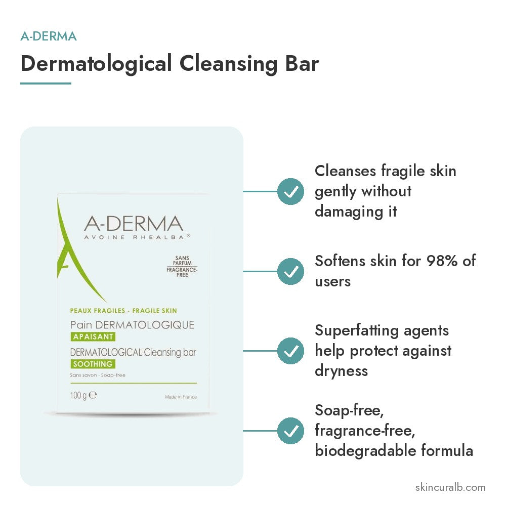A-Derma Dermatological Cleansing Bar - key benefits