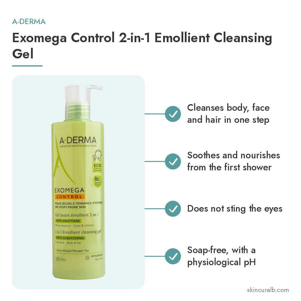 A-Derma Exomega Control 2-in-1 Emollient Cleansing Gel - key benefits