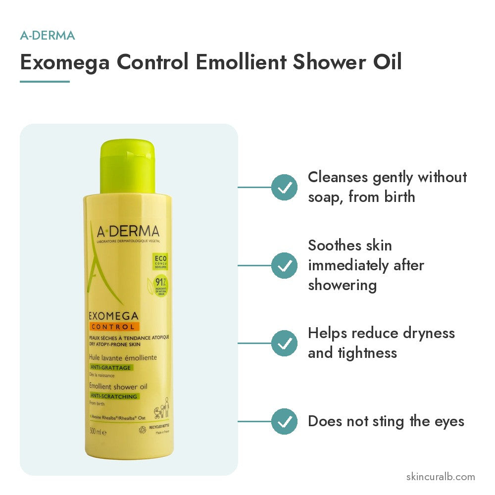 A-Derma Exomega Control Emollient Shower Oil - key benefits