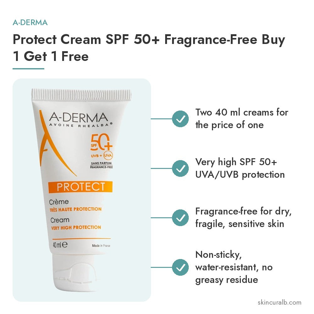 A-Derma Protect Cream SPF 50+ Fragrance-Free Buy 1 Get 1 Free