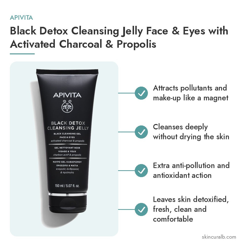 Apivita Black Detox Cleansing Jelly Face & Eyes with Activated Charcoal & Propolis