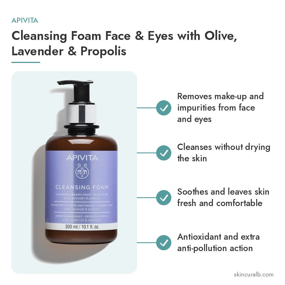 Apivita Cleansing Foam Face & Eyes with Olive, Lavender & Propolis