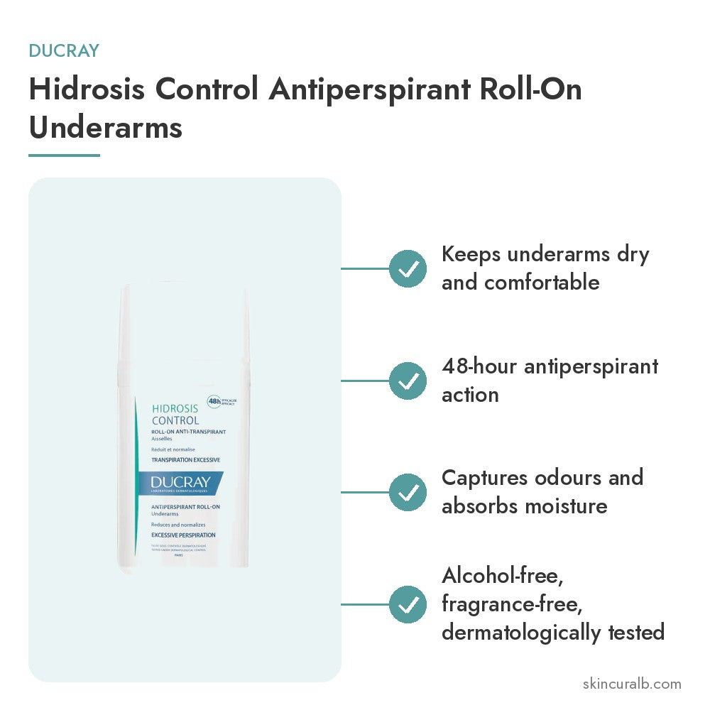 Ducray Hidrosis Control Antiperspirant Roll-On Underarms - key benefits