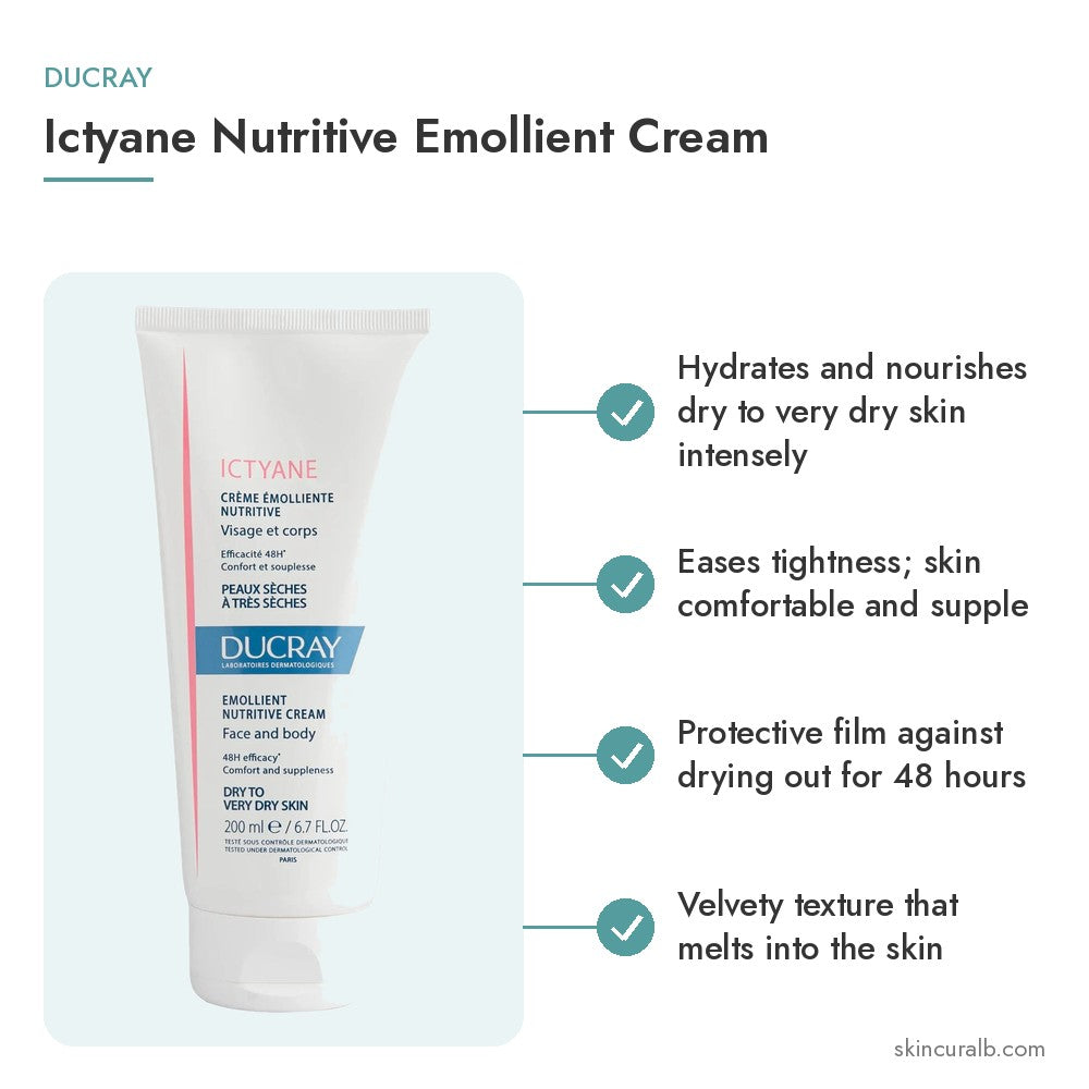Ducray Ictyane Nutritive Emollient Cream - key benefits