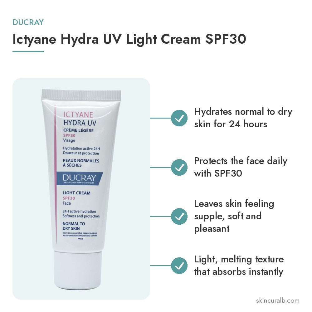 Ducray Ictyane Hydra UV Light Cream SPF30 - key benefits