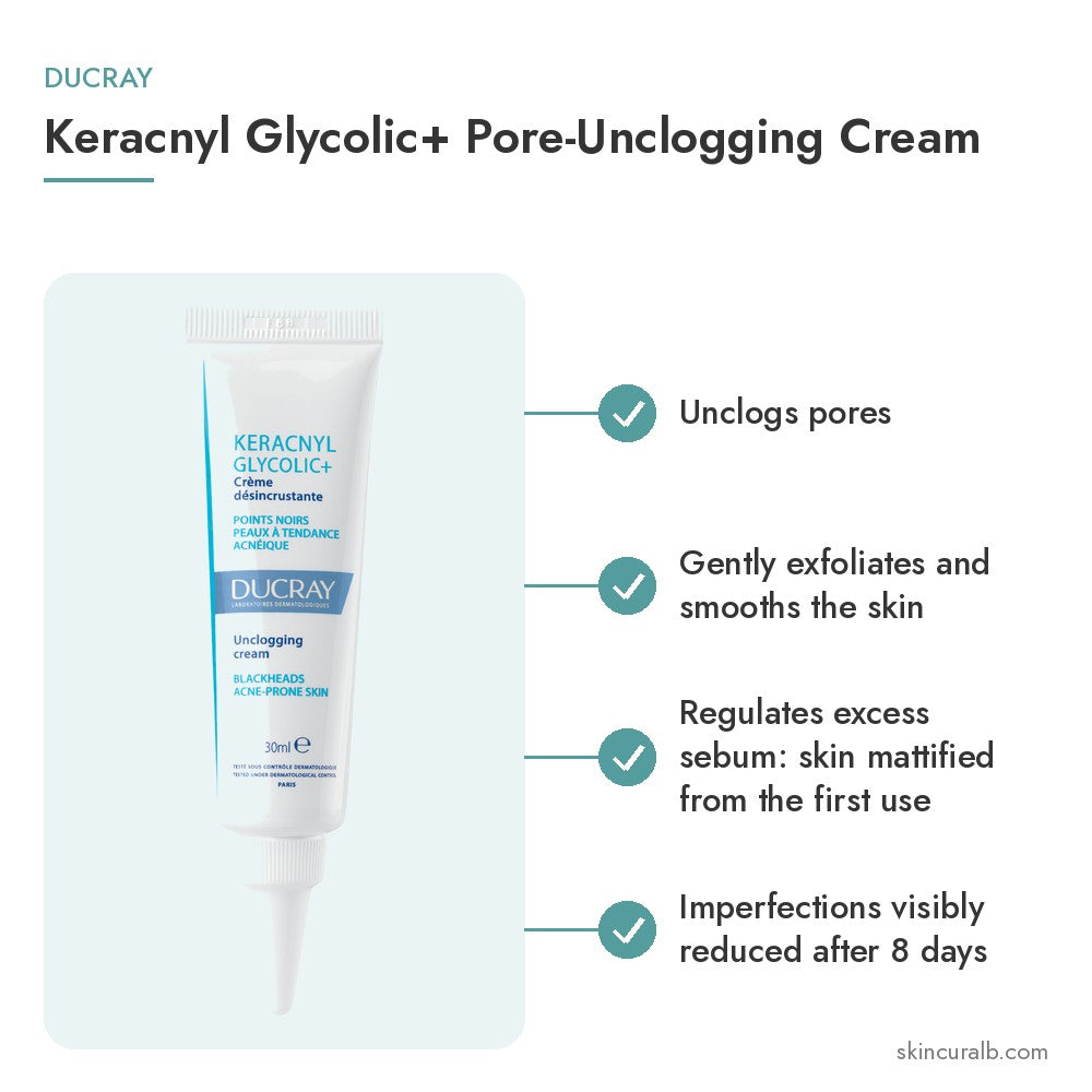 Ducray Keracnyl Glycolic+ Pore-Unclogging Cream - key benefits