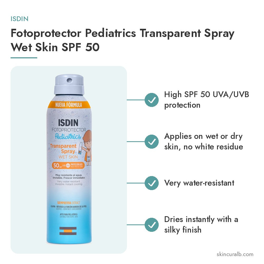 ISDIN Fotoprotector Pediatrics Transparent Spray Wet Skin SPF 50 - key benefits