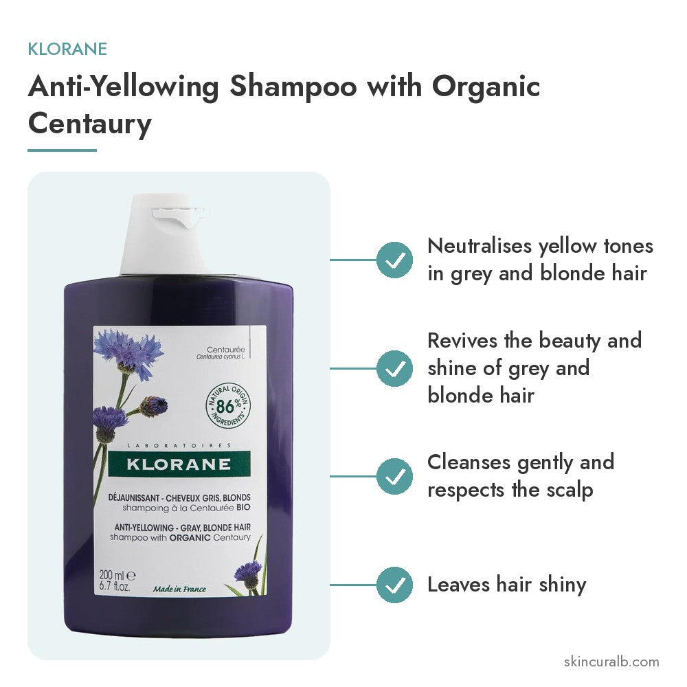 Klorane Anti-Yellowing Shampoo with Organic Centaury - key benefits