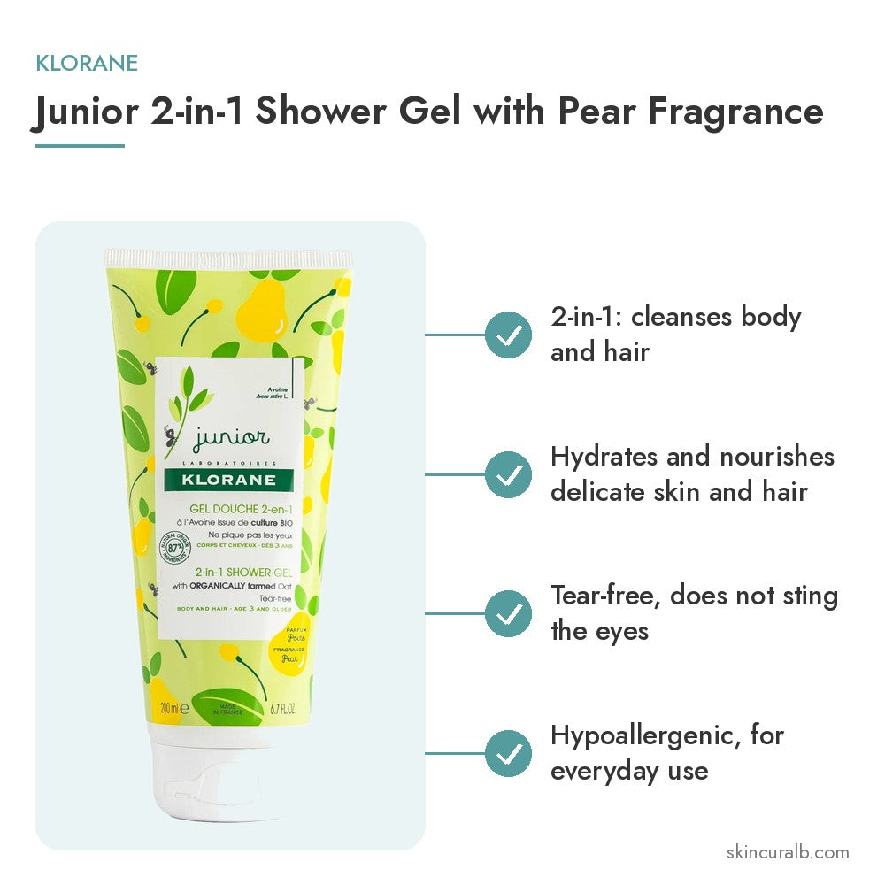 Klorane Junior 2-in-1 Shower Gel with Pear Fragrance - key benefits