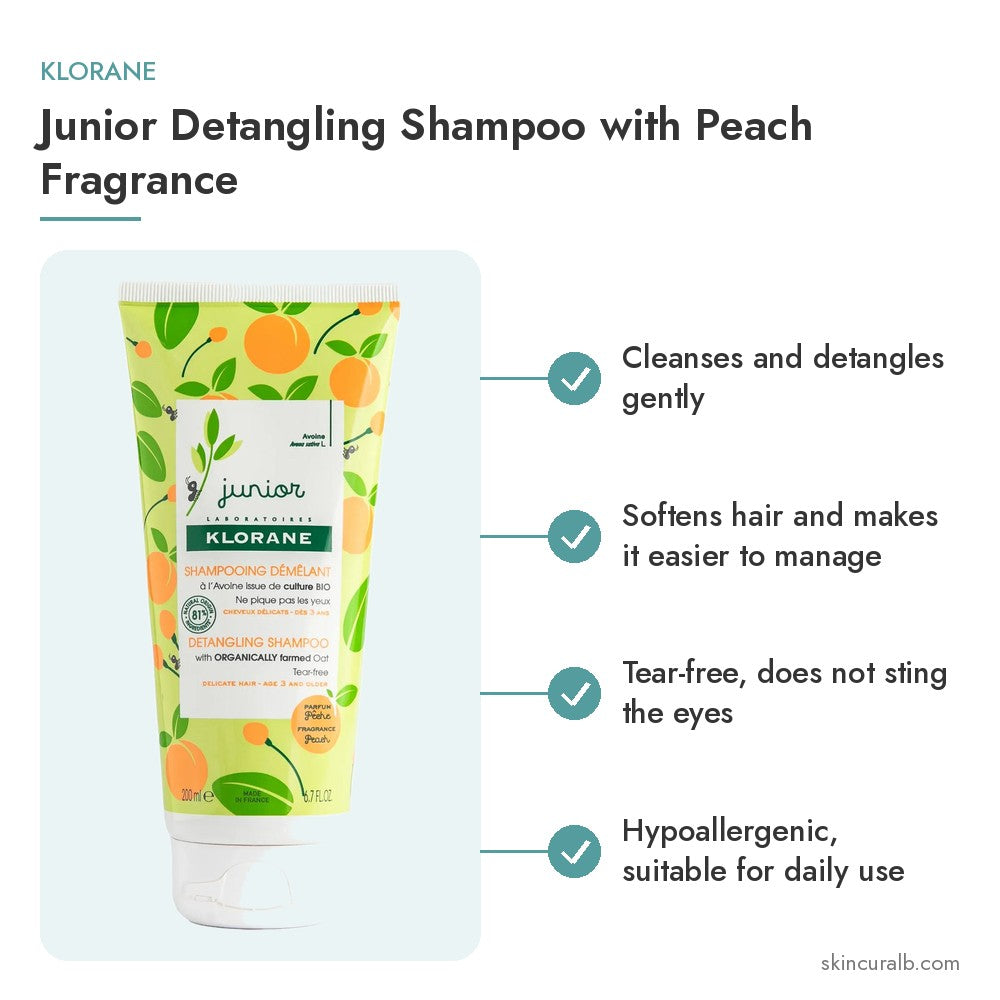 Klorane Junior Detangling Shampoo with Peach Fragrance - key benefits