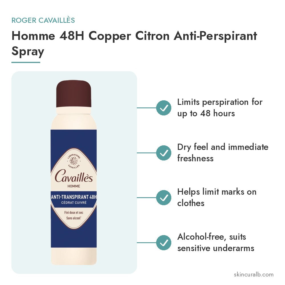 Roger Cavaillès Homme 48H Copper Citron Anti-Perspirant Spray - key benefits
